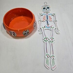 Century Sugar Skull Bowl & Skeleton Set Day of the Dead Halloween Wall Decor